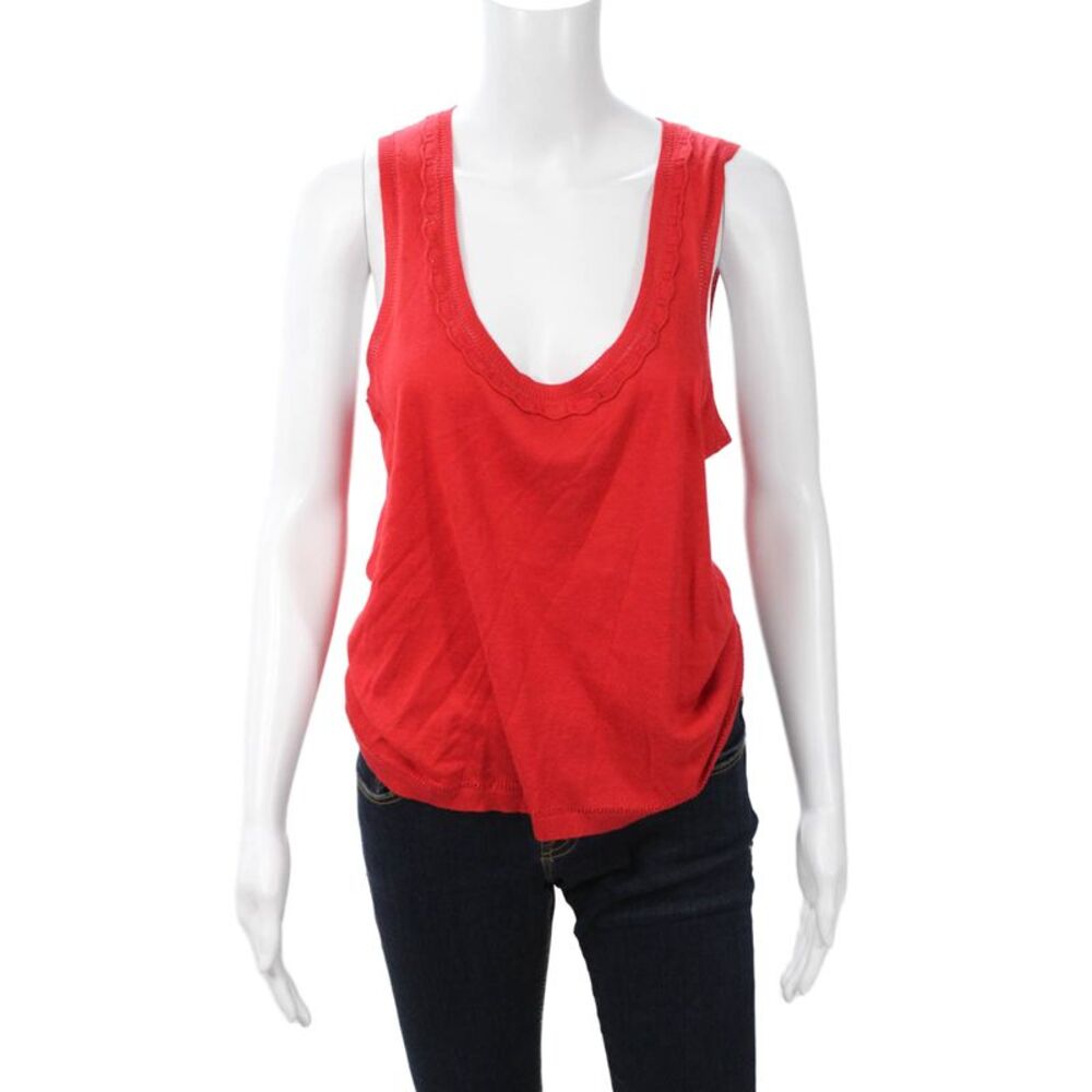 Luca Luca Women Red V-Neck Silk Cotton Cashmere Basic Tank Designer Size XL